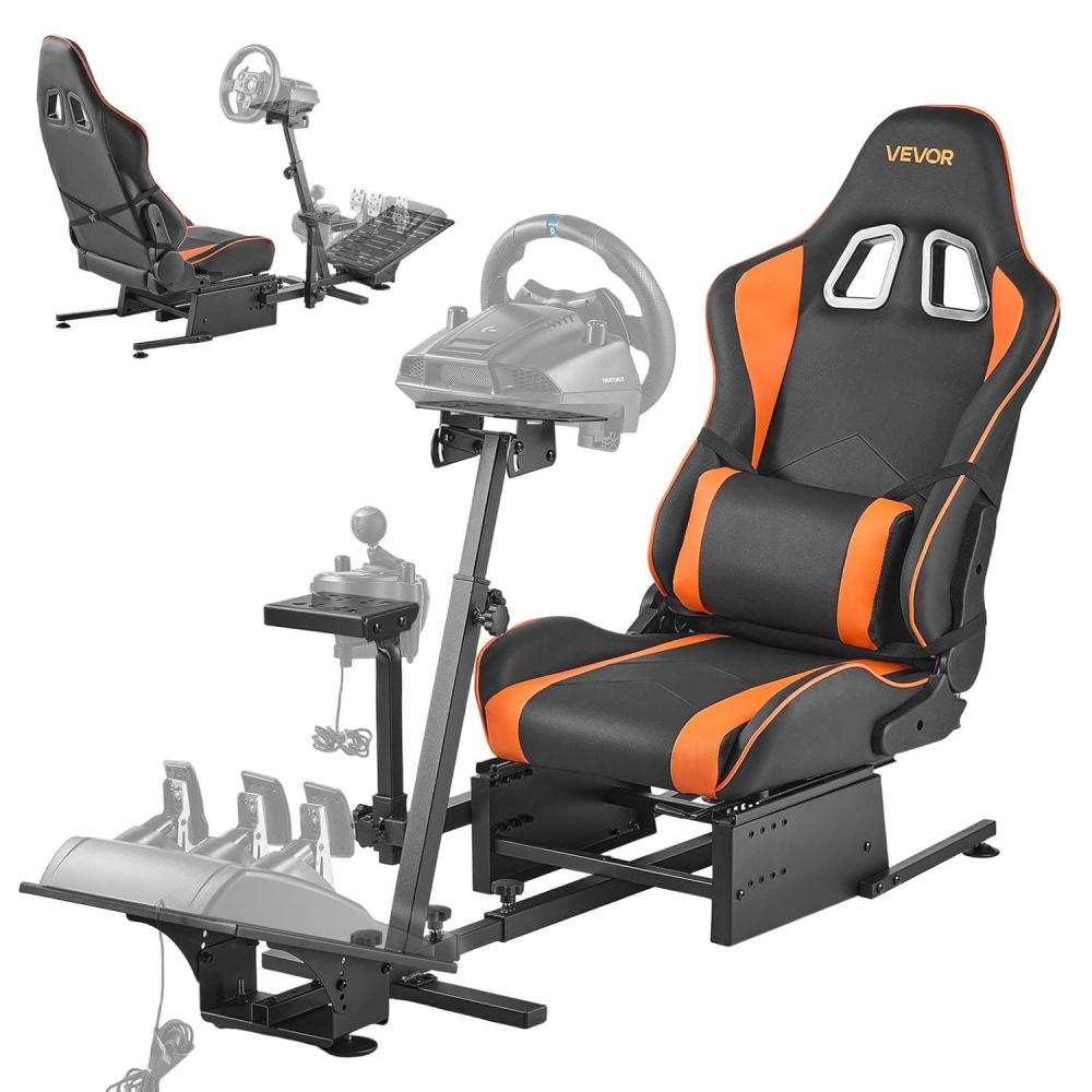 image:imageVEVOR Racing Wheel Stand HeavyDuty Simulator Cockpit Steering Stand with DualRail DualArm Fit Logitech G25G27G29G920G923 Thrustmaster T300RSTX F458T500RST3PAPRO F1GT and CSR PedalsSingleTrack Arm Cockpit