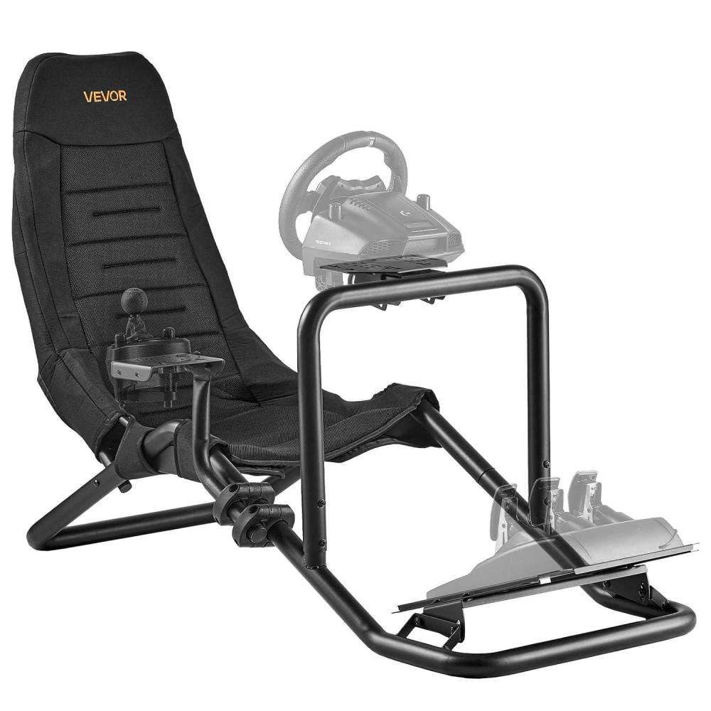 image:imageVEVOR Racing Wheel Stand HeavyDuty Simulator Cockpit Steering Stand with DualRail DualArm Fit Logitech G25G27G29G920G923 Thrustmaster T300RSTX F458T500RST3PAPRO F1GT and CSR PedalsIntegrated Cockpit