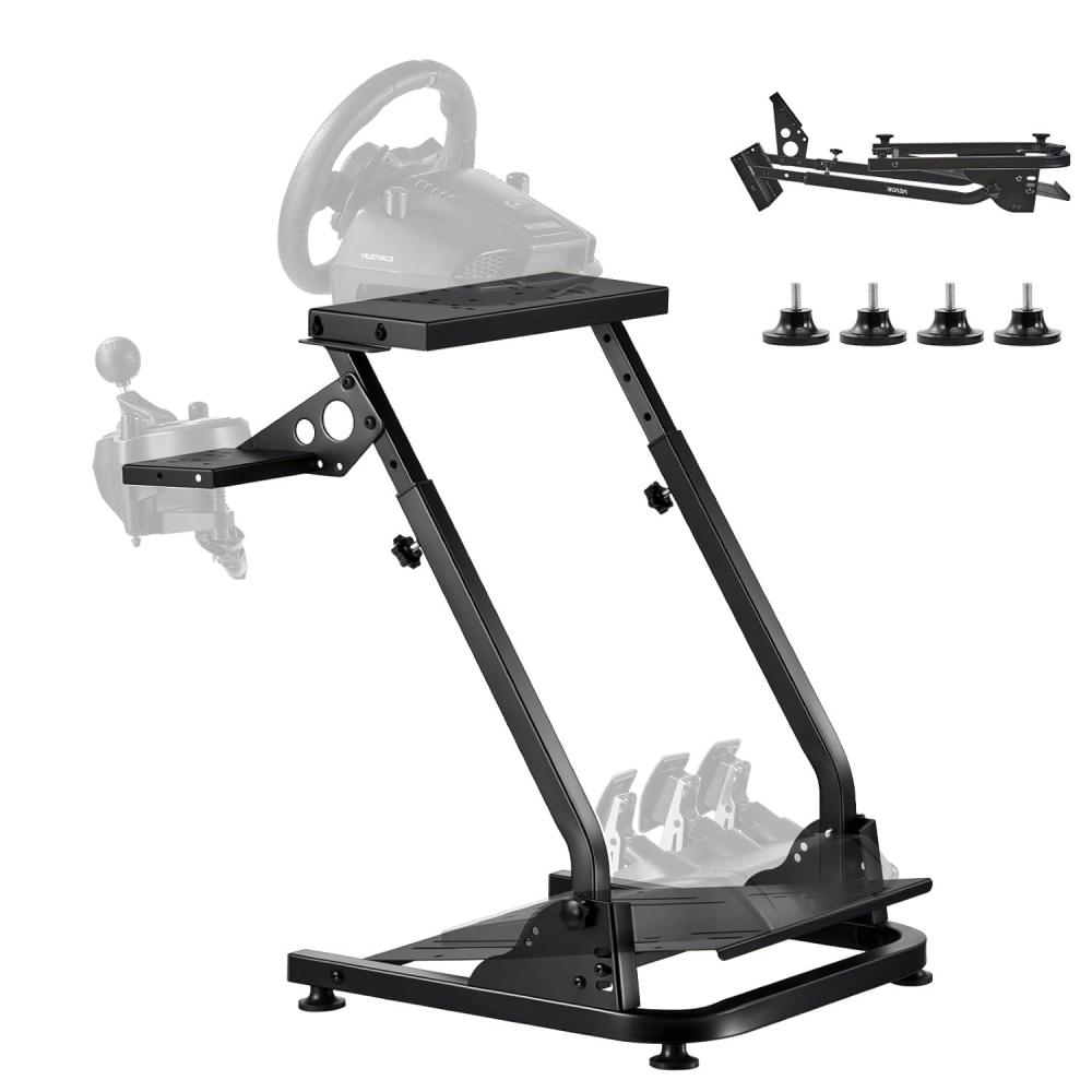 image:imageVEVOR Racing Wheel Stand HeavyDuty Simulator Cockpit Steering Stand with DualRail DualArm Fit Logitech G25G27G29G920G923 Thrustmaster T300RSTX F458T500RST3PAPRO F1GT and CSR PedalsLshaped