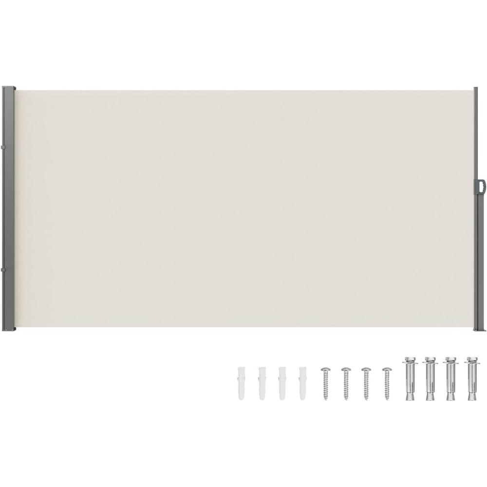 image:imageVEVOR Retractable Side Awning 71 x 118 Patio Retractable Side Screen with 180 gm Polyester Fabric Waterproof Sunshade Outdoor Privacy Screen Room Divider for Garden Balcony Pools Deck GrayBeige