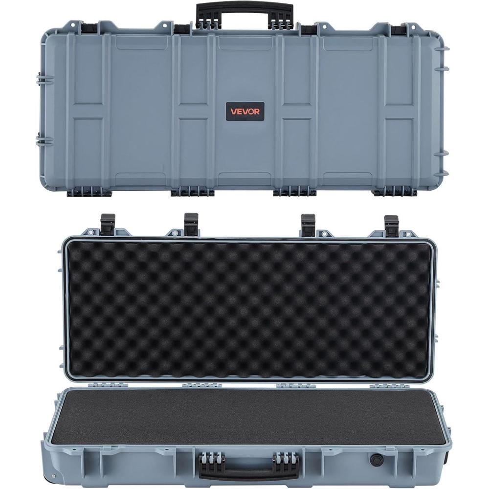 image:imageVEVOR Rifle Case Rifle Hard Case with 4 Layers Fullyprotective Foams Lockable Hard Gun Case with Wheels IP67 Waterproof amp Crushproof for Rifles or ShotgunsGrey