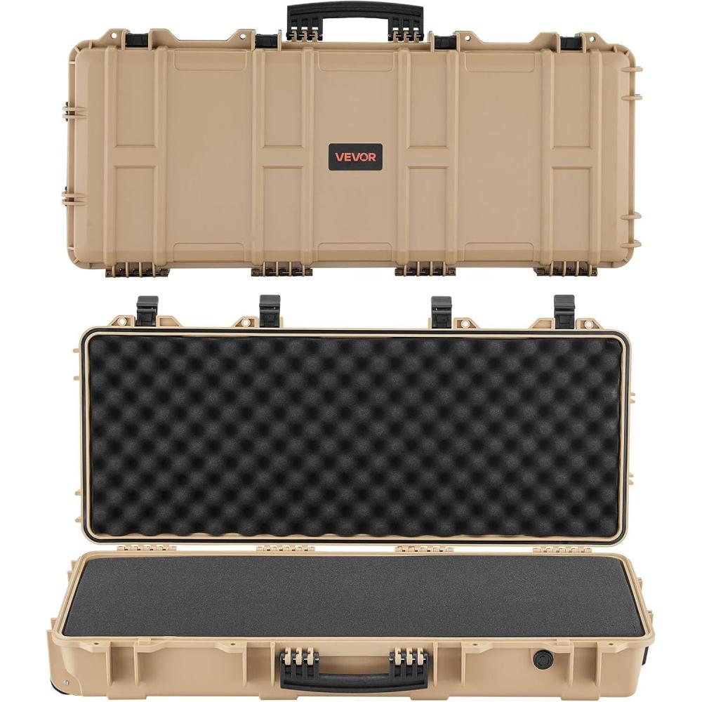 image:imageVEVOR Rifle Case Rifle Hard Case with 4 Layers Fullyprotective Foams Lockable Hard Gun Case with Wheels IP67 Waterproof amp Crushproof for Rifles or ShotgunsKhaki