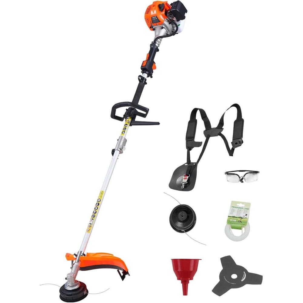 image:imageVEVOR String Trimmer 26cc 2 in 1 Weed Eater 17 Grass Trimmer with 10 Brush Cutter Weed Eater Gas Powered Shoulder Strap amp 3T Blade 2Stroke Weed Wacker Gas for Quick Grass Cleaning26 CC