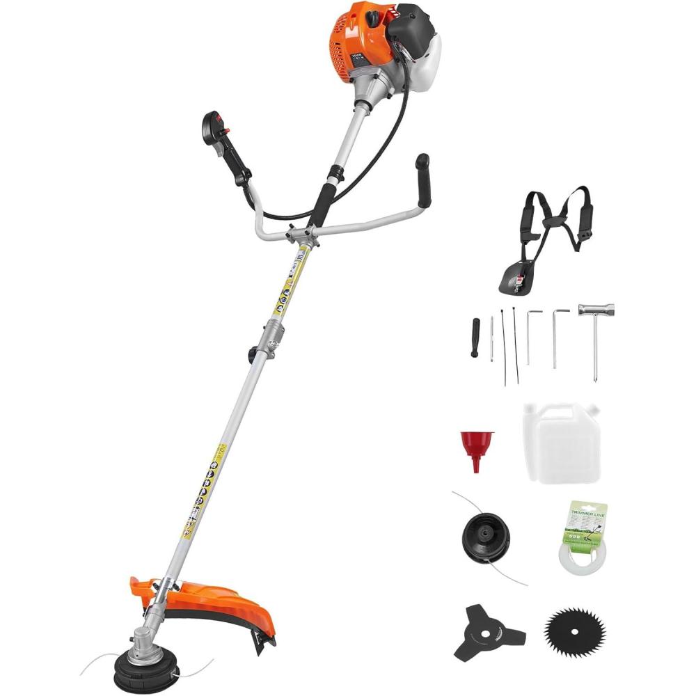 image:imageVEVOR String Trimmer 26cc 2 in 1 Weed Eater 17 Grass Trimmer with 10 Brush Cutter Weed Eater Gas Powered Shoulder Strap amp 3T Blade 2Stroke Weed Wacker Gas for Quick Grass Cleaning52 CC