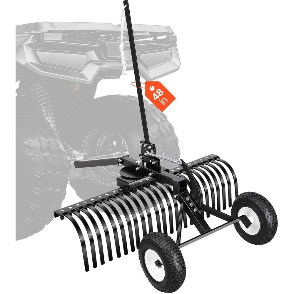 image:imageVEVOR Tow Behind Dethatcher 48inch Tow Dethatcher with 24 Spring Steel Tines Lawn Dethatcher Rake for ATV or Mower Tow Behind Lawn Rake with Lift Handle for Garden Farm Grass48 Dethatcher with Height Adjustment