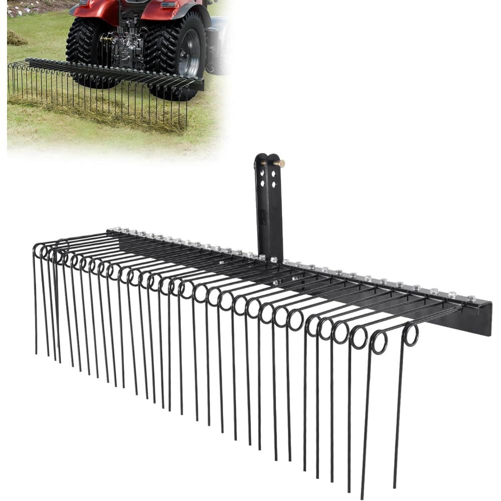 image:imageVEVOR Tow Behind Dethatcher 48inch Tow Dethatcher with 24 Spring Steel Tines Lawn Dethatcher Rake for ATV or Mower Tow Behind Lawn Rake with Lift Handle for Garden Farm Grass72 Tow Behind Dethatcher