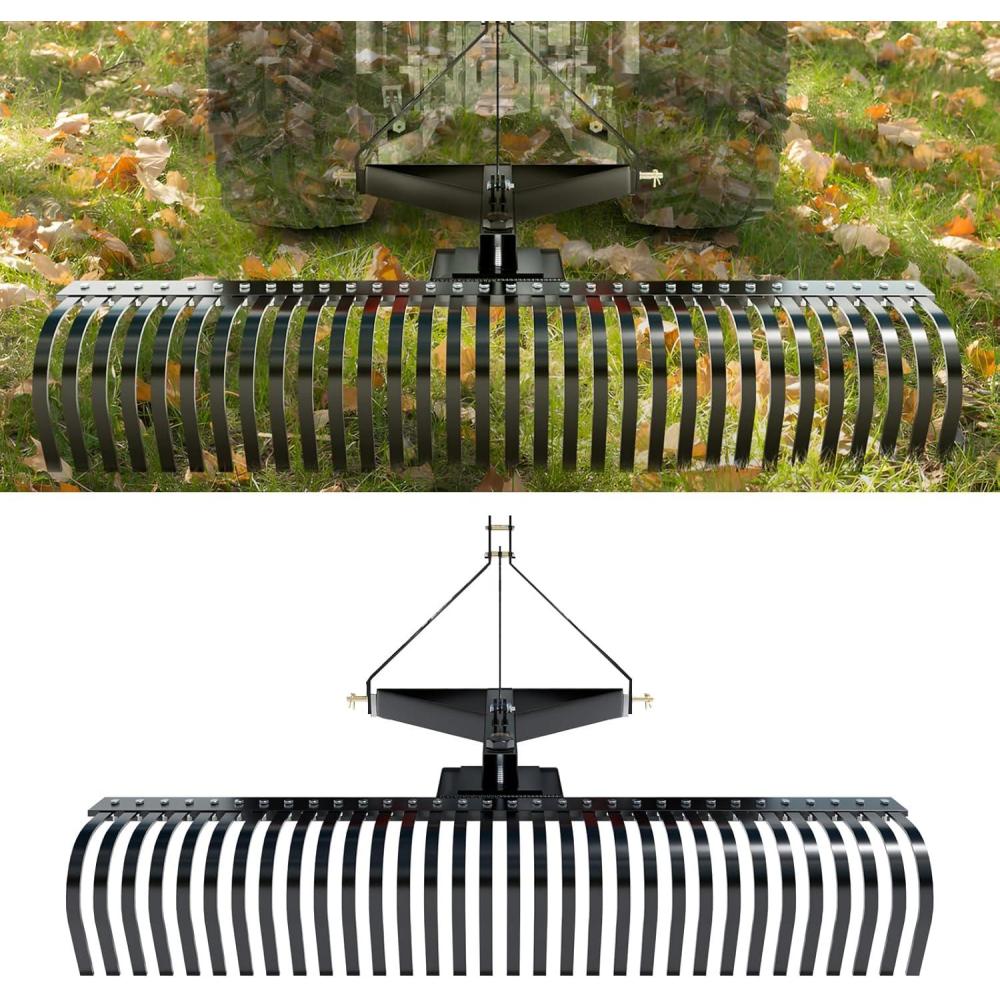 image:imageVEVOR Tow Behind Dethatcher 48inch Tow Dethatcher with 24 Spring Steel Tines Lawn Dethatcher Rake for ATV or Mower Tow Behind Lawn Rake with Lift Handle for Garden Farm Grass60 Tow Dethatcher with 3point Attachments