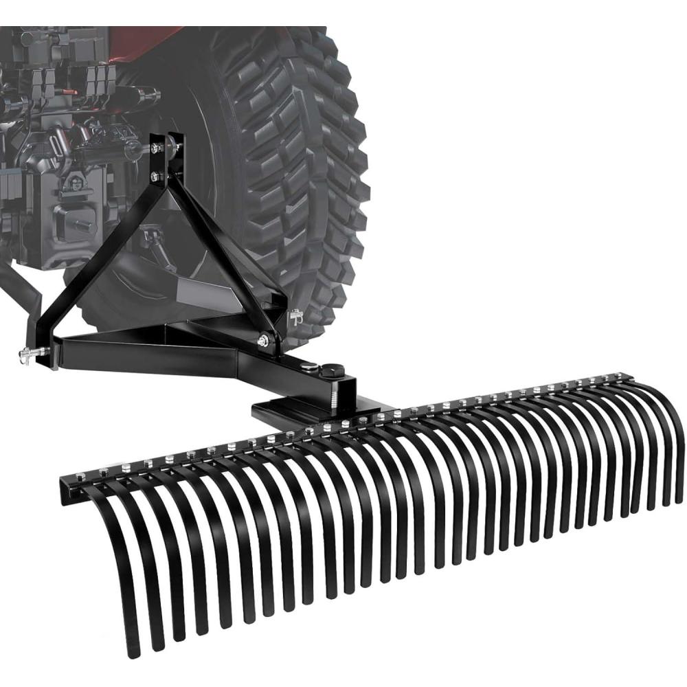 image:imageVEVOR Tow Behind Dethatcher 48inch Tow Dethatcher with 24 Spring Steel Tines Lawn Dethatcher Rake for ATV or Mower Tow Behind Lawn Rake with Lift Handle for Garden Farm Grass60 3point Dethatcher with Attachments