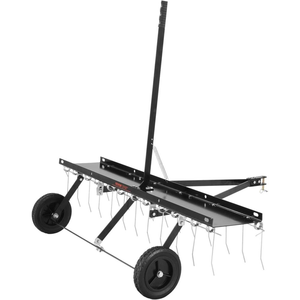 image:imageVEVOR Tow Behind Dethatcher 48inch Tow Dethatcher with 24 Spring Steel Tines Lawn Dethatcher Rake for ATV or Mower Tow Behind Lawn Rake with Lift Handle for Garden Farm Grass48 ATV Rake
