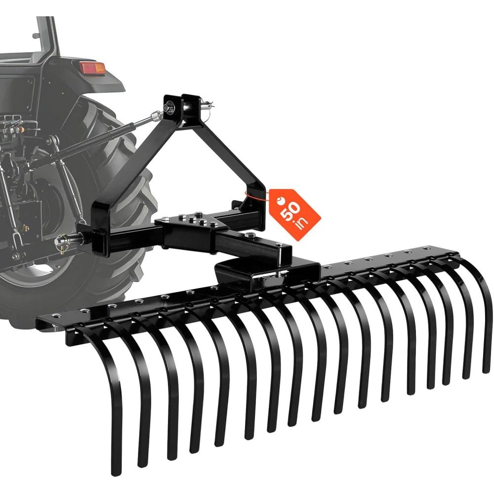image:imageVEVOR Tow Behind Dethatcher 48inch Tow Dethatcher with 24 Spring Steel Tines Lawn Dethatcher Rake for ATV or Mower Tow Behind Lawn Rake with Lift Handle for Garden Farm Grass50 Dethatcher with 3Point Attachments