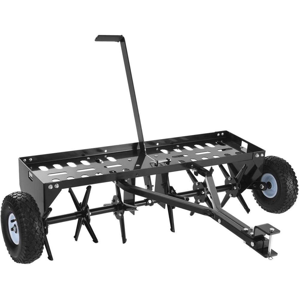 image:imageVEVOR Tow Behind Plug Aerator 32 in Lawn Spike Aerator with Universal Hitch Heavy Duty amp RustResistant Pull Behind Spike Aerator Tool with Folded Edge Tray for Farmland amp Garden TractorsCore Aerator 40in