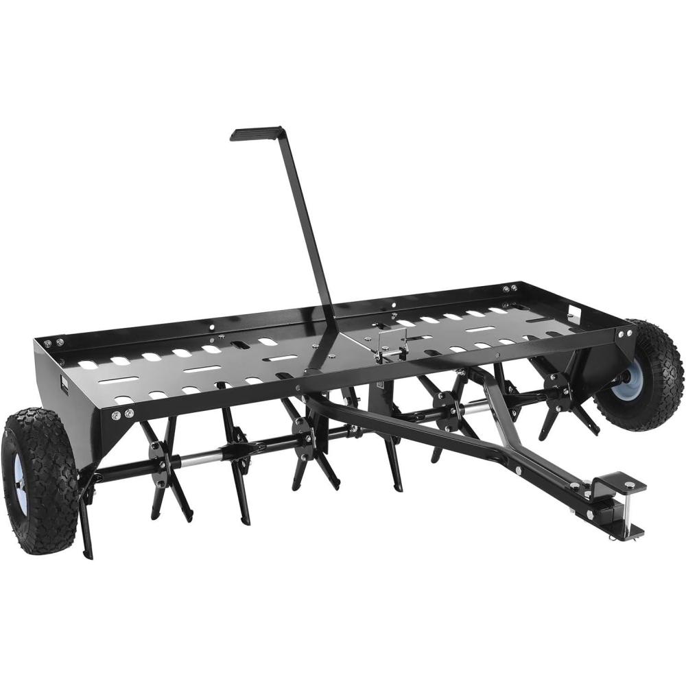 image:imageVEVOR Tow Behind Plug Aerator 32 in Lawn Spike Aerator with Universal Hitch Heavy Duty amp RustResistant Pull Behind Spike Aerator Tool with Folded Edge Tray for Farmland amp Garden TractorsCore Aerator 48in