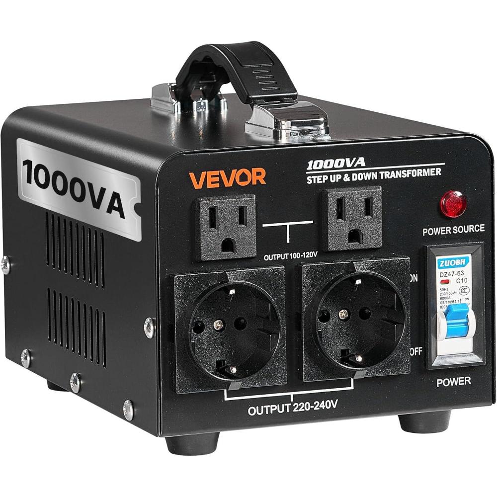 image:imageVEVOR Voltage Converter Transformer 2000W Heavy Duty Step UpDown Transformer Convert from 110 Volt to 220 Volt and from 220 Volt to 110 Volt with US Outlet EU Outlet 5V USB Port CE Certified1000W