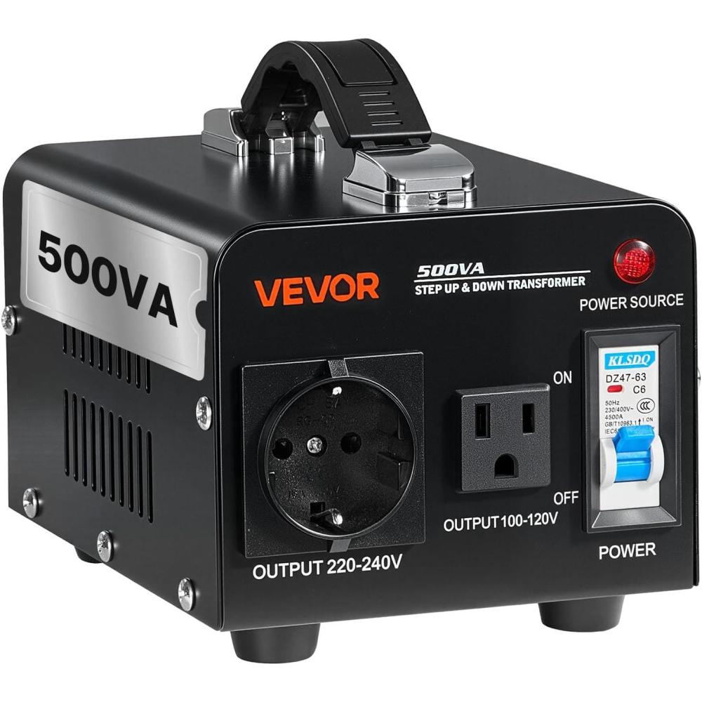 image:imageVEVOR Voltage Converter Transformer 2000W Heavy Duty Step UpDown Transformer Convert from 110 Volt to 220 Volt and from 220 Volt to 110 Volt with US Outlet EU Outlet 5V USB Port CE Certified500W