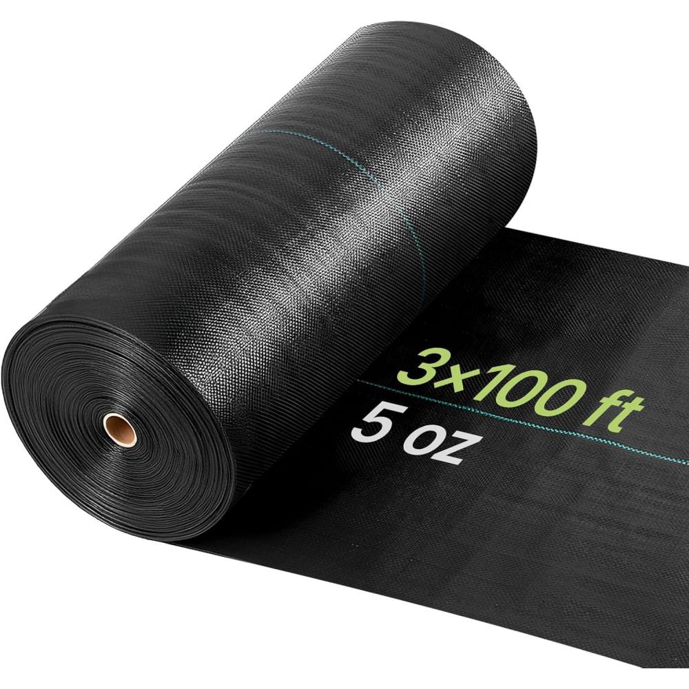 image:imageVEVOR Weed Barrier Fabric Heavy Duty 14x50FT 32oz Landscape Fabric Woven Weed Blocker Fabrics Garden Fabrics Weeds Barrier Weeds Control Ground Cover Geotextile Webbing Gardening Mat Black3FT100FT5oz