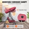 VEVOR 3-Seat Patio Swing Chair, Outdoor Patio Swing with Adjustable Canopy, Porch Swing with Armrests, Teslin Fabric and Alloy Steel Frame, for Balcony, Backyard, Patio, Garden, Poolside, Brown(Burgundy)