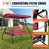 VEVOR 3-Seat Patio Swing Chair, Outdoor Patio Swing with Adjustable Canopy, Porch Swing with Armrests, Teslin Fabric and Alloy Steel Frame, for Balcony, Backyard, Patio, Garden, Poolside, Brown(Burgundy)
