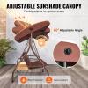VEVOR 3-Seat Patio Swing Chair, Outdoor Patio Swing with Adjustable Canopy, Porch Swing with Armrests, Teslin Fabric and Alloy Steel Frame, for Balcony, Backyard, Patio, Garden, Poolside, Brown(Brown)