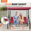 VEVOR 3-Seat Patio Swing Chair, Outdoor Patio Swing with Adjustable Canopy, Porch Swing with Armrests, Teslin Fabric and Alloy Steel Frame, for Balcony, Backyard, Patio, Garden, Poolside, Brown(Burgundy)