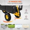 VEVOR 500 LBS Steel Garden Cart with Work Seat, Heavy Duty Garden Wagon Cart on Wheels, Outdoor Metal Utility Yard Wagon Gardening Stool with 10inch Flat Free Tires, Tool Tray & Adjustable Handle(Blackyellow01)