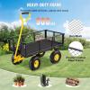 VEVOR 500 LBS Steel Garden Cart with Work Seat, Heavy Duty Garden Wagon Cart on Wheels, Outdoor Metal Utility Yard Wagon Gardening Stool with 10inch Flat Free Tires, Tool Tray & Adjustable Handle(Blackyellow01)