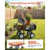 VEVOR 500 LBS Steel Garden Cart with Work Seat, Heavy Duty Garden Wagon Cart on Wheels, Outdoor Metal Utility Yard Wagon Gardening Stool with 10inch Flat Free Tires, Tool Tray & Adjustable Handle(Black)