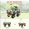 VEVOR 500 LBS Steel Garden Cart with Work Seat, Heavy Duty Garden Wagon Cart on Wheels, Outdoor Metal Utility Yard Wagon Gardening Stool with 10inch Flat Free Tires, Tool Tray & Adjustable Handle(Blackyellow01)