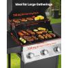 VEVOR Gas Grill, 4 Burner Propane Gas Grill with Side Burner, 425 SQ.In Grilling Area, Carbon Steel Enamel Grates, Outdoor 52,000 BTU Patio Garden BBQ Grills with Two Side Shelves, Stainless Steel(3 Burner Carbon Steel)