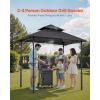 VEVOR Grill Gazebo, 8 x 5 ft Double-Tiered Top, BBQ Gazebo with Extra Awning, Powder-Coated Steel Patio Grill Shelter with 2 Side Shelves, Bottle Opener & Hooks, Outdoor Grilling Canopy for Garden(Leg Plus Style)