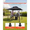 VEVOR Grill Gazebo, 8 x 5 ft Double-Tiered Top, BBQ Gazebo with Extra Awning, Powder-Coated Steel Patio Grill Shelter with 2 Side Shelves, Bottle Opener & Hooks, Outdoor Grilling Canopy for Garden(Leg Plus Style)