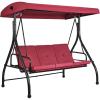 VEVOR 3-Seat Patio Swing Chair, Outdoor Patio Swing with Adjustable Canopy, Porch Swing with Armrests, Teslin Fabric and Alloy Steel Frame, for Balcony, Backyard, Patio, Garden, Poolside, Brown(Burgundy)