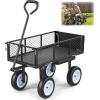 VEVOR 500 LBS Steel Garden Cart with Work Seat, Heavy Duty Garden Wagon Cart on Wheels, Outdoor Metal Utility Yard Wagon Gardening Stool with 10inch Flat Free Tires, Tool Tray & Adjustable Handle(Black)