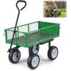VEVOR 500 LBS Steel Garden Cart with Work Seat, Heavy Duty Garden Wagon Cart on Wheels, Outdoor Metal Utility Yard Wagon Gardening Stool with 10inch Flat Free Tires, Tool Tray & Adjustable Handle(Green)