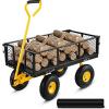 VEVOR 500 LBS Steel Garden Cart with Work Seat, Heavy Duty Garden Wagon Cart on Wheels, Outdoor Metal Utility Yard Wagon Gardening Stool with 10inch Flat Free Tires, Tool Tray & Adjustable Handle(Blackyellow01)