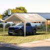 VEVOR 6x8x7 FT Heavy-Duty Portable Outdoor Storage Shed Tent, Waterproof Carport Garage Shelter with Roll-Up Zipper Door & Vents, UV-Resistant Canopy for Motorcycle, Bike, Lawn Mower, Tools, Gray(Beige)