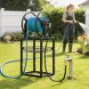 VEVOR Freestanding Garden Hose Reel, Holds 200 Feet of 5/8-inch Hose, Wall Mount or Ground Mount, Detachable Holder Stand with Storage Rack, 5 ft Leader Hose, Brass Fitting, 4 Spikes, for Backyards