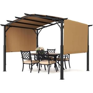 VEVOR 10 x 10 ft Outdoor Pergola, Arched Top Metal Pergola, Retractable Pergola with Sun Shade Canopy, Large Patio Shelter Pavilion, Heavy Duty Garden Pergola for Deck Backyard Porch Poolside(10 x 10 ft)