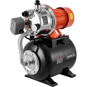 VEVOR 1.6 HP Shallow Well Pump with Pressure Tank, 120V 1320 GPH, Stainless Steel Irrigation Jet Pump with 5-Gal Pressure Tank, Automatic Water Booster System, for Home Garden Lawn, Potable Water(1.6HP)