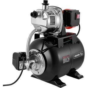 VEVOR 1.6 HP Shallow Well Pump with Pressure Tank, 120V 1320 GPH, Stainless Steel Irrigation Jet Pump with 5-Gal Pressure Tank, Automatic Water Booster System, for Home Garden Lawn, Potable Water(1HP)