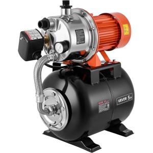 VEVOR 1.6 HP Shallow Well Pump with Pressure Tank, 120V 1320 GPH, Stainless Steel Irrigation Jet Pump with 5-Gal Pressure Tank, Automatic Water Booster System, for Home Garden Lawn, Potable Water(1.6HP  NSF Certified)