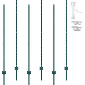 VEVOR 5 Feet Fence Post, 10 Pack U-Channel Heavy Duty Metal Fence Posts with 30 Zip Ties & 20 Clips, Sturdy Steel Fence Stakes for Garden Yard, Lawn, Farms and Outdoor Wire Fencing, Green(6 Feet 6 Pack)