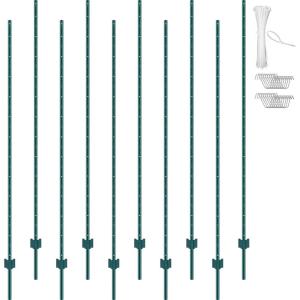 VEVOR 5 Feet Fence Post, 10 Pack U-Channel Heavy Duty Metal Fence Posts with 30 Zip Ties & 20 Clips, Sturdy Steel Fence Stakes for Garden Yard, Lawn, Farms and Outdoor Wire Fencing, Green(7 Feet 10 Pack)
