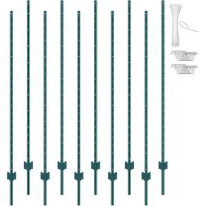 VEVOR 5 Feet Fence Post, 10 Pack U-Channel Heavy Duty Metal Fence Posts with 30 Zip Ties & 20 Clips, Sturdy Steel Fence Stakes for Garden Yard, Lawn, Farms and Outdoor Wire Fencing, Green(6 Feet 10 Pack)