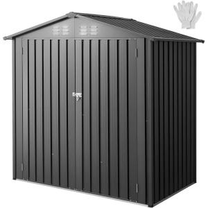 VEVOR 6 x 4 FT Metal Garden Shed, Outdoor Storage Shed with Lockable Doors & 4 Louver Vents, Peak Roof Metal Sheds Outdoors Storage, Storaged Sheds Clearance for Backyard, Garden, Patio, Bike, Gray