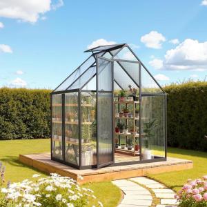 VEVOR 6 x 4 FT Polycarbonate Greenhouse, Heavy Duty Outdoor Green House with Adjustable Vent & Push-Pull Lockable Door, Quick Setup, Aluminum Frame Walk-in Greenhouse Sunroom for Outside Garden Lawn(6*4 Ft)