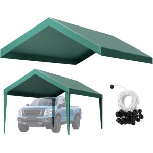 VEVOR 6x8x7 FT Heavy-Duty Portable Outdoor Storage Shed Tent, Waterproof Carport Garage Shelter with Roll-Up Zipper Door & Vents, UV-Resistant Canopy for Motorcycle, Bike, Lawn Mower, Tools, Gray(Top Cover – Dark Green)