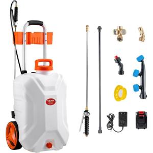 VEVOR Battery-Powered Sprayer with Wheeled Cart, 10 Gallons Electric Weed Sprayer, Adjustable 0-80 PSI, Yard Lawn Sprayers with Wheels, 5 Nozzles & 98ft Hose, 3-6H Spray Time, for Weeding, Cleaning