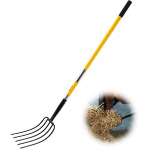 VEVOR Broad Fork, 5-Tine Pitchfork with Dual Fiberglass Handles, Heavy Duty Garden Fork, Ergonomic U-Shaped Design Broadfork Hand Tiller, Gardening Tool for Composting Transplanting Aeration(5-Tine)