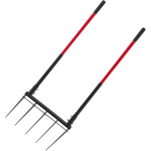 VEVOR Broad Fork, 5-Tine Pitchfork with Dual Fiberglass Handles, Heavy Duty Garden Fork, Ergonomic U-Shaped Design Broadfork Hand Tiller, Gardening Tool for Composting Transplanting Aeration(5-Tine-U)