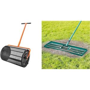 VEVOR Compost Spreader with Lawn Leveling Rake, 24″ Wide Basket with Adjustable Handle & 30″x10″ Yard Leveling Tool with 78″ Handle(Spreader + Lawn Leveling Rake  30″x10″)